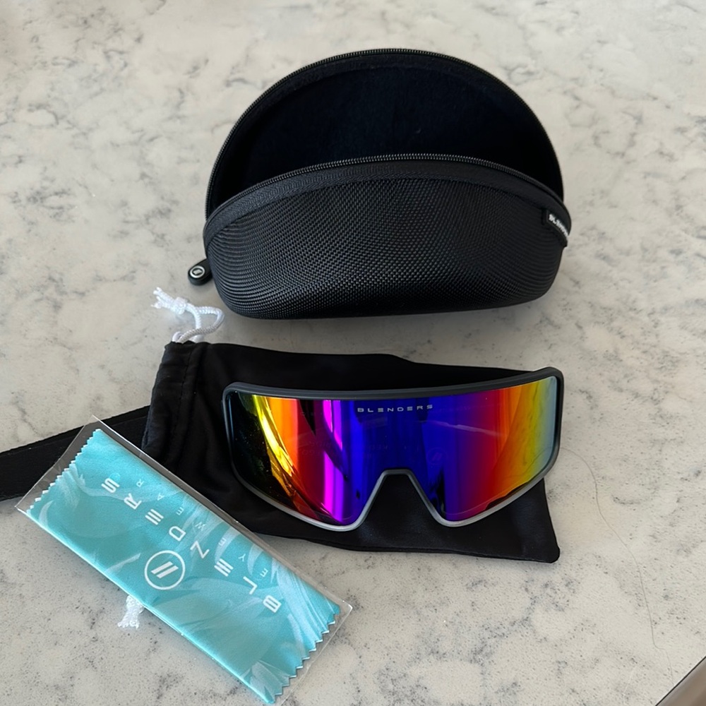 Black and Blue Sunglasses with Protective Case